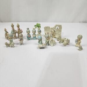 Vintage 1989 Precious Moments Painted Pewter Full Mini 21 Piece Nativity
